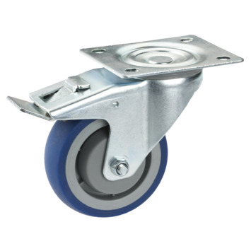Zwenkwiel   rem TPE met plaatbevestiging 80mm tot 100kg