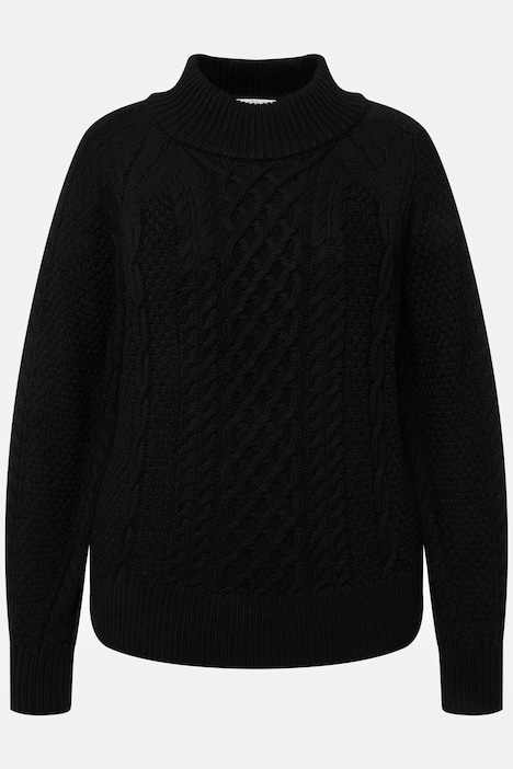 Rollkragen-Pullover, oversized, Zopfmuster, Langarm, Unisex