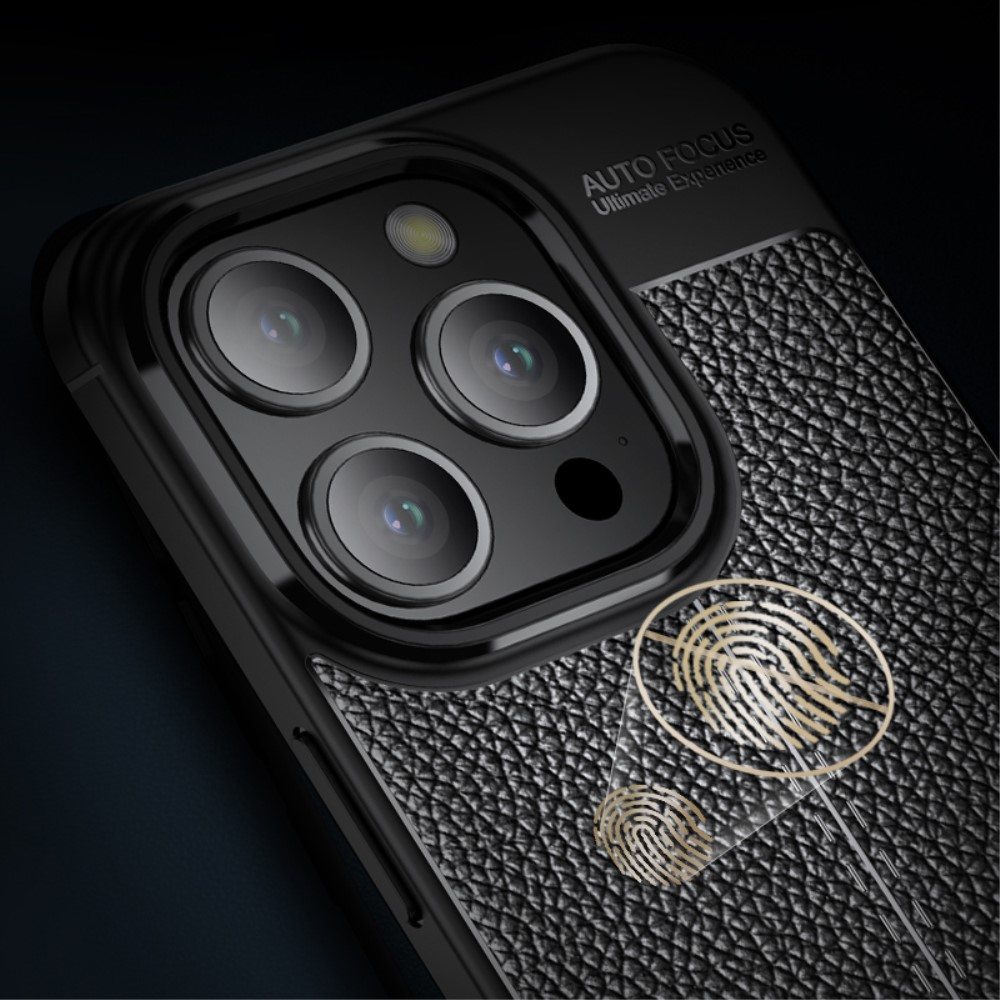 iPhone 15 Pro Gummi Hülle Litchi Look - Schwarz