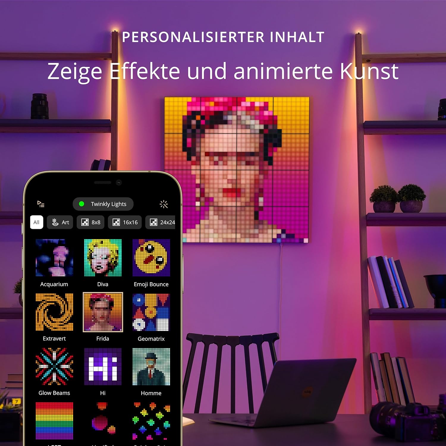 Twinkly Squares Starter Kit, RGB LED Paneelen, Enthält 1 Hauptpaneel und 5 Erweiterungspaneele, Kompatibel mit HomeKit, Alexa und  Home, Gaming- und Streaming-Lichter, 16M+ Farben