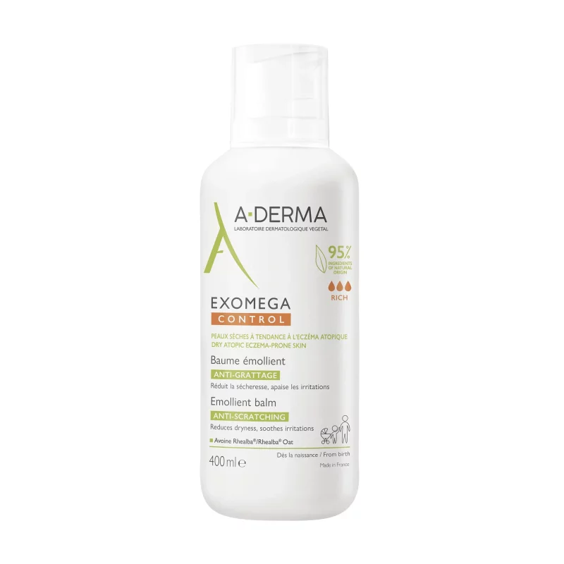 Exomega Control - Baume émollient anti-démangeaisons - Peaux sèches à tendance à l'eczéma atopique - 400ml