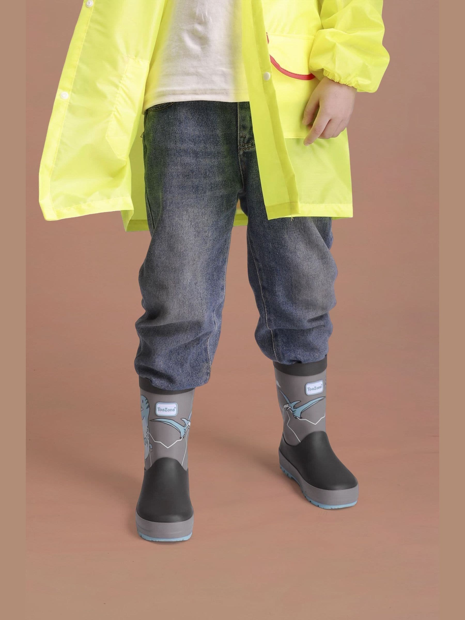 ToeZone Boys Grey Dinosaur Waterproof Wellies