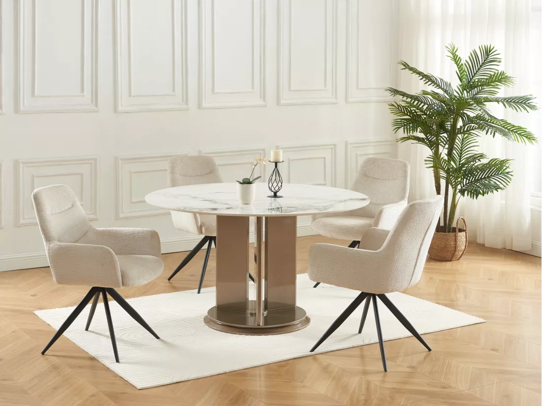 Lot de 2 chaises avec accoudoirs en tissu texturé et métal noir - Crème - JENANE