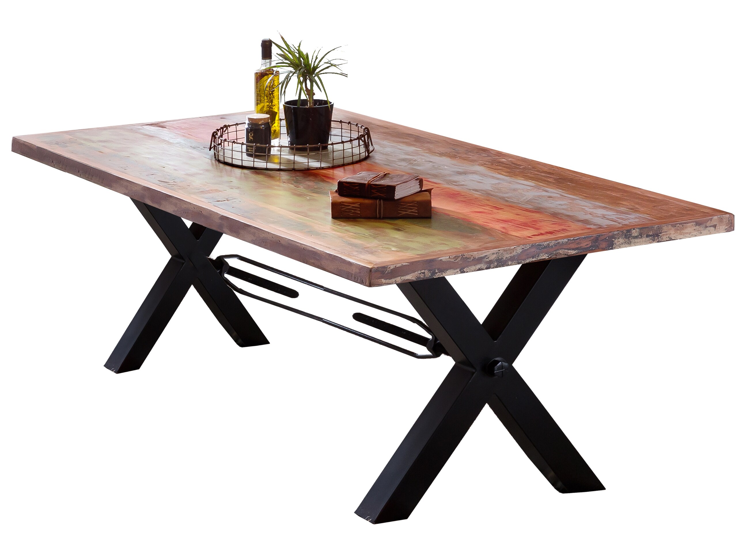 Esstisch 240x100 Altholz bunt Eisen Holztisch Speisetisch Küchentisch Tisch