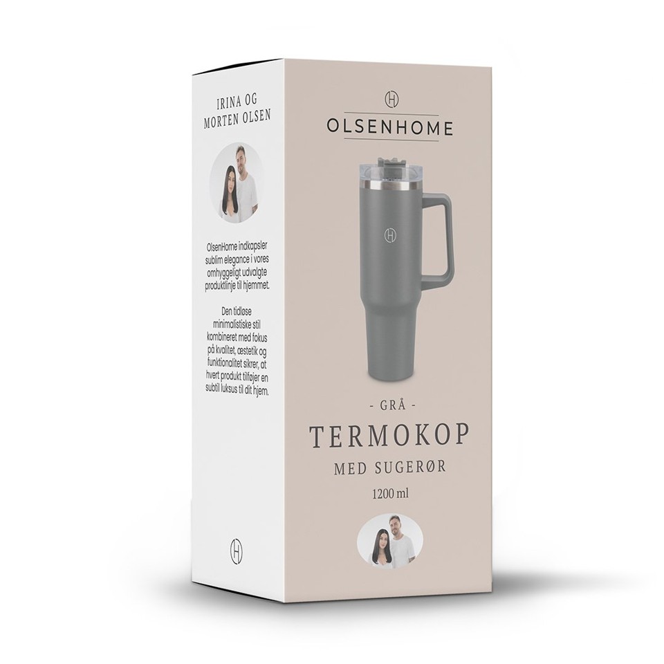 Olsen Home - Thermos cup with straw, 1200ml - Grey