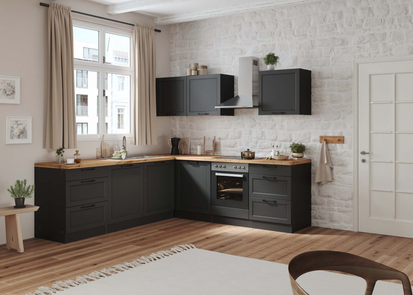 Eckunterschrank MERAN - grau - Wotaneiche - 120 cm
