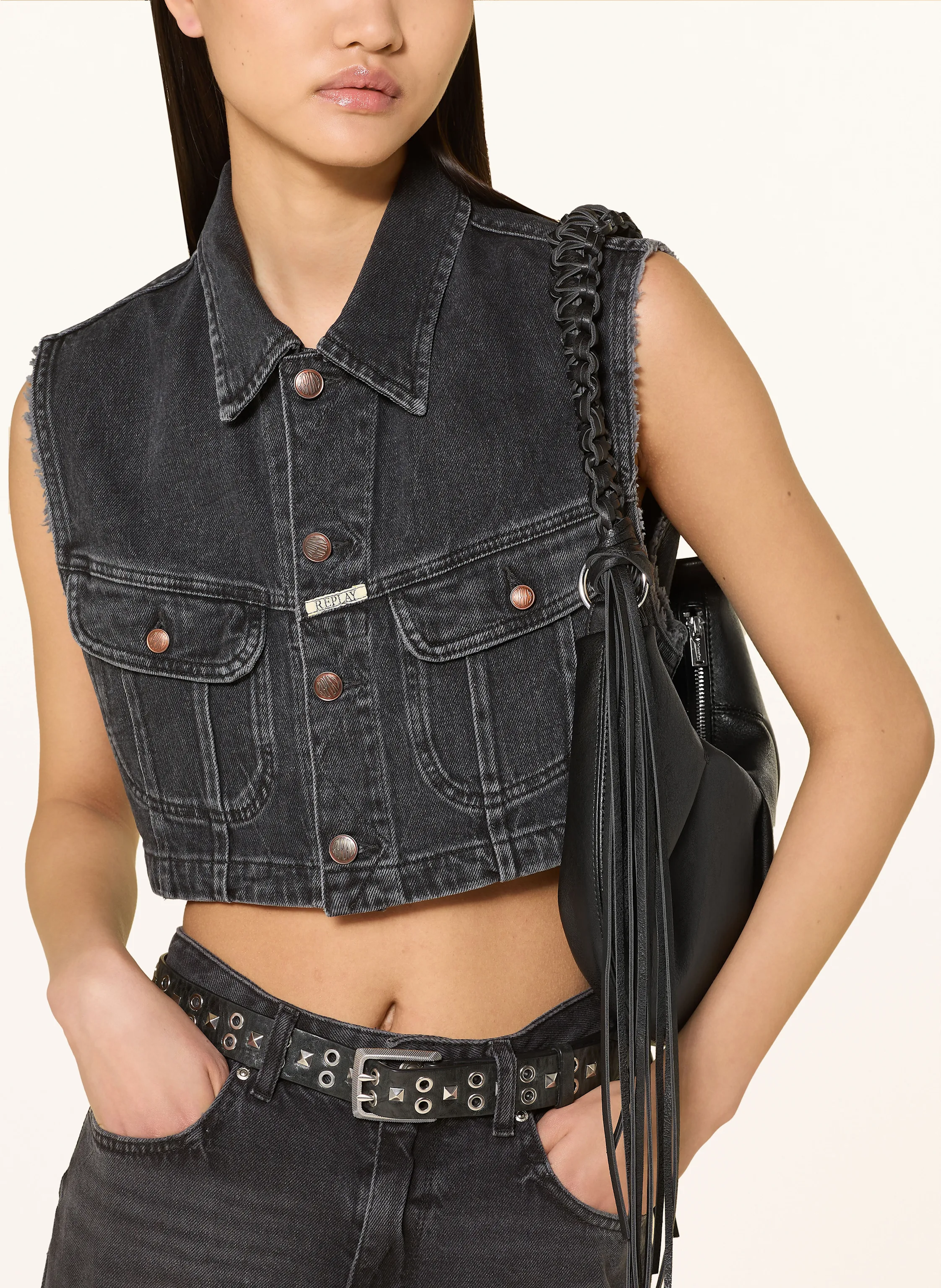 REPLAY Cropped-Weste in Jeansoptik