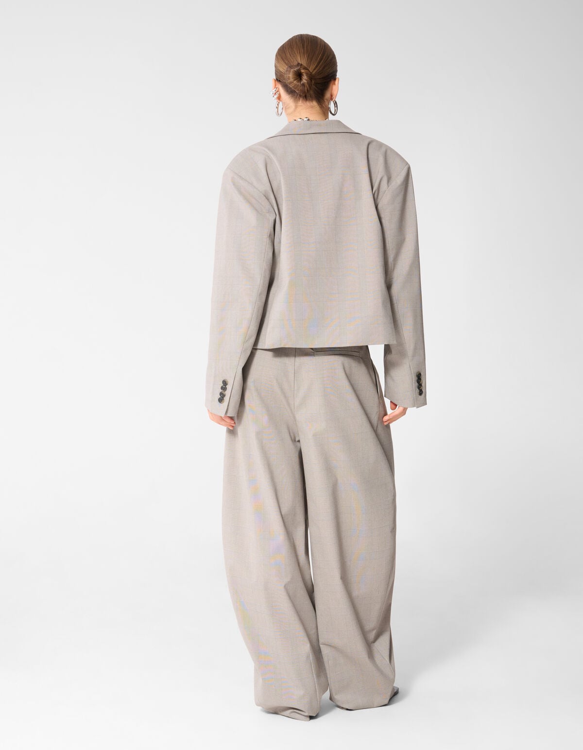 Ruiten Cropped Blazer Lichtgrijs