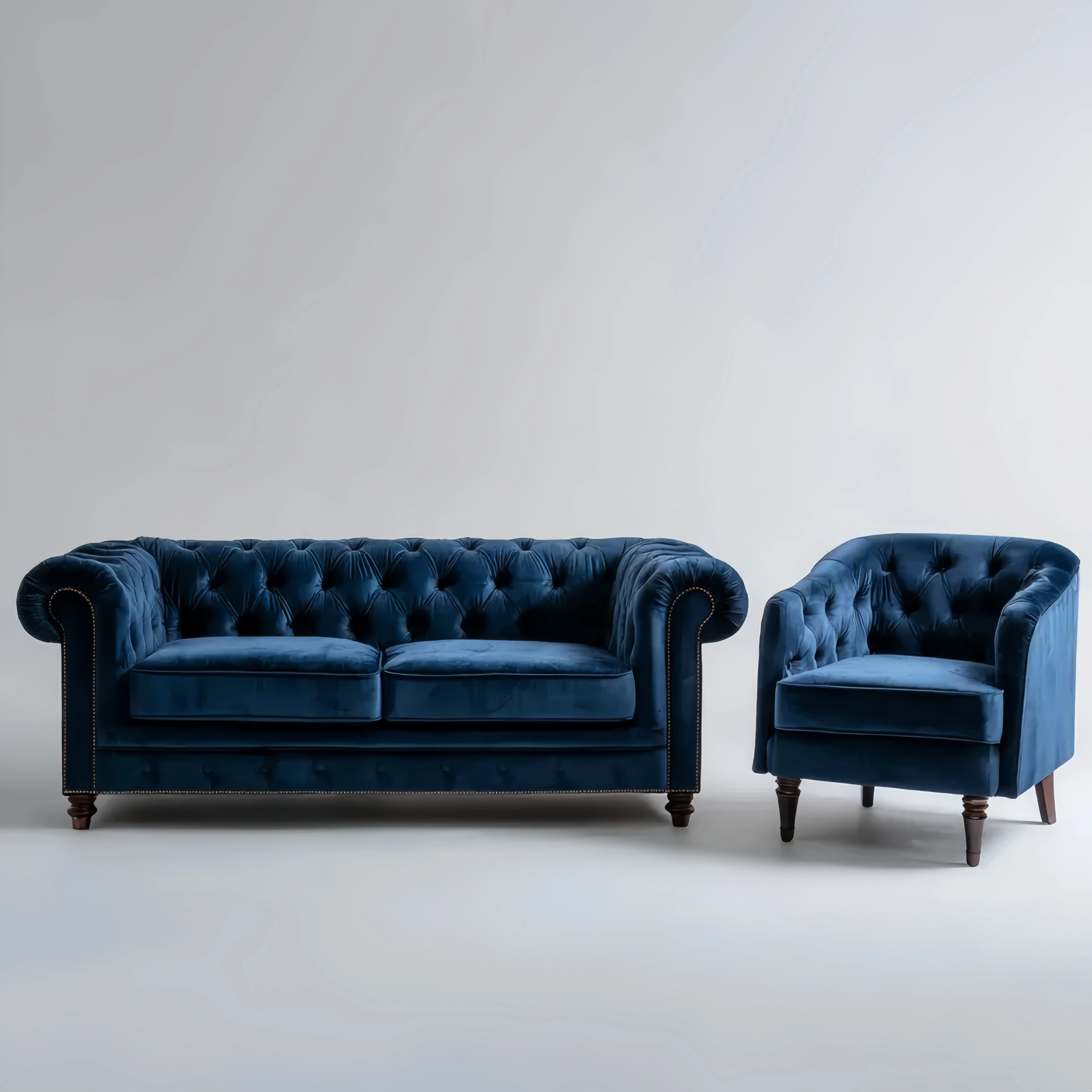 Sofa-Set Samt 220x90x75 cm – Dunkelblau – Klassisches Design