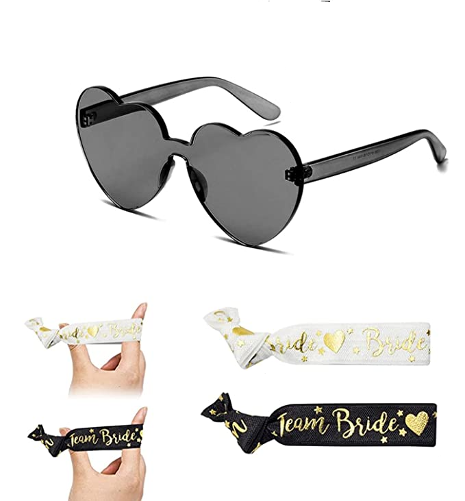 (16-tlg. Set) Herz Brille   Team Bride Armband Bachelorette Party Accessoire Junggesellinnenabschied - Schwarz / Weiss