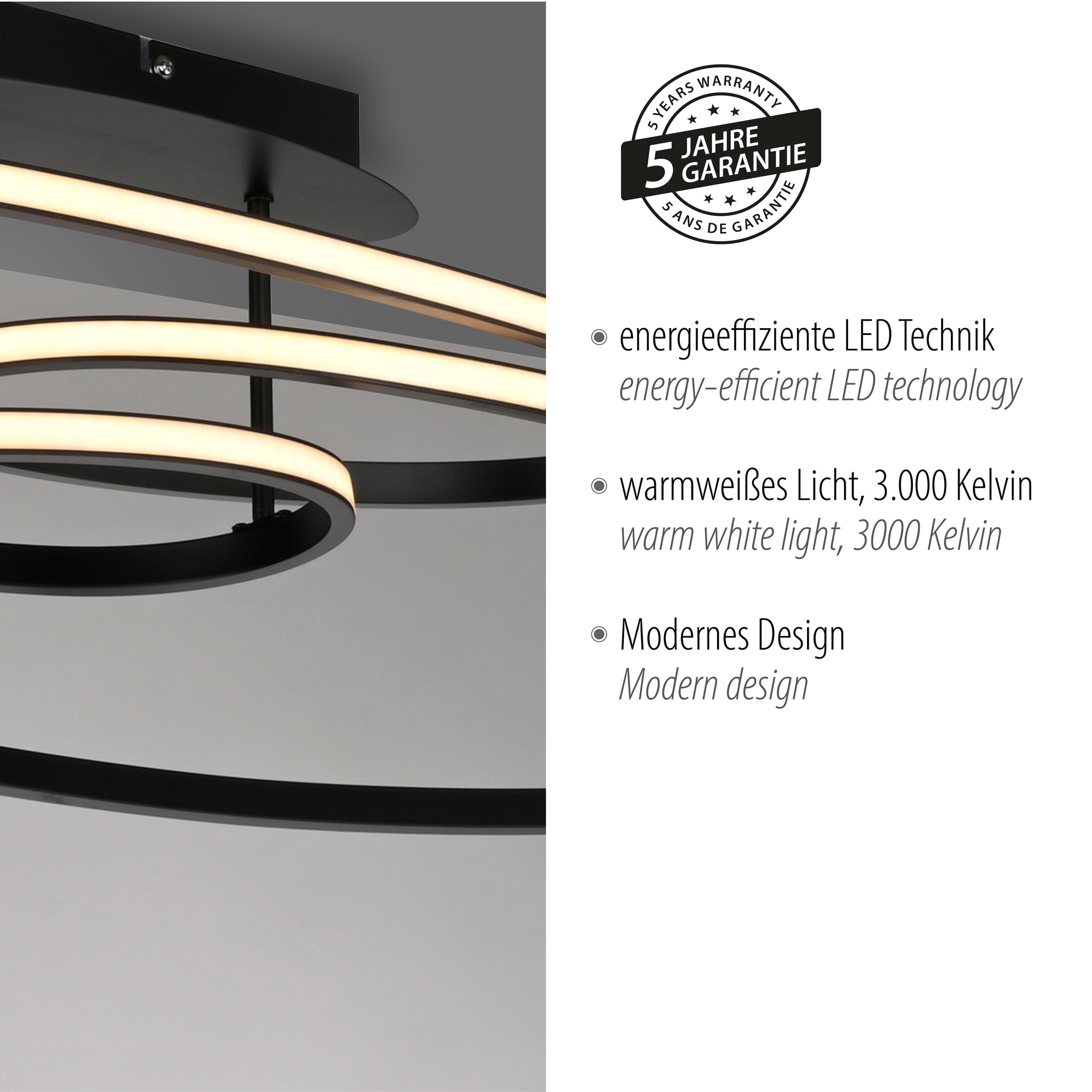 JUST LIGHT LED Deckenlampe LUMACA 81 x 30,5 cm schwarz