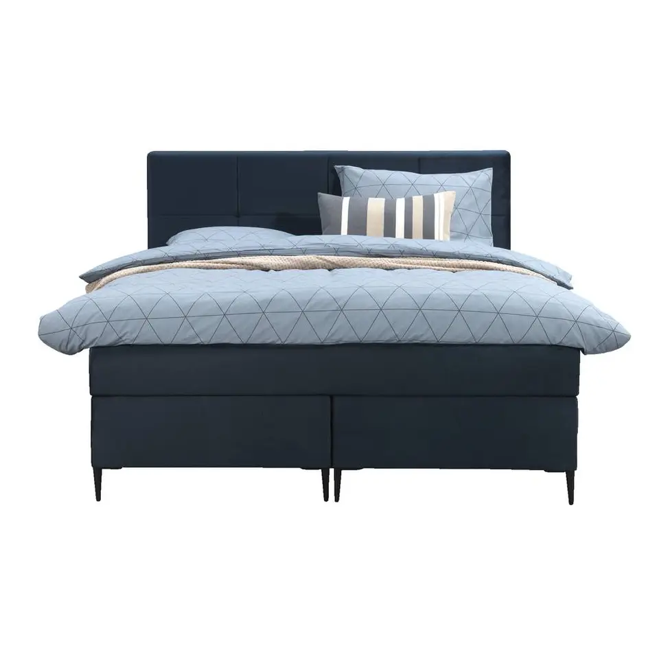 Boxspring Liv geblokt - blauw - 140x200 cm - slanke poot