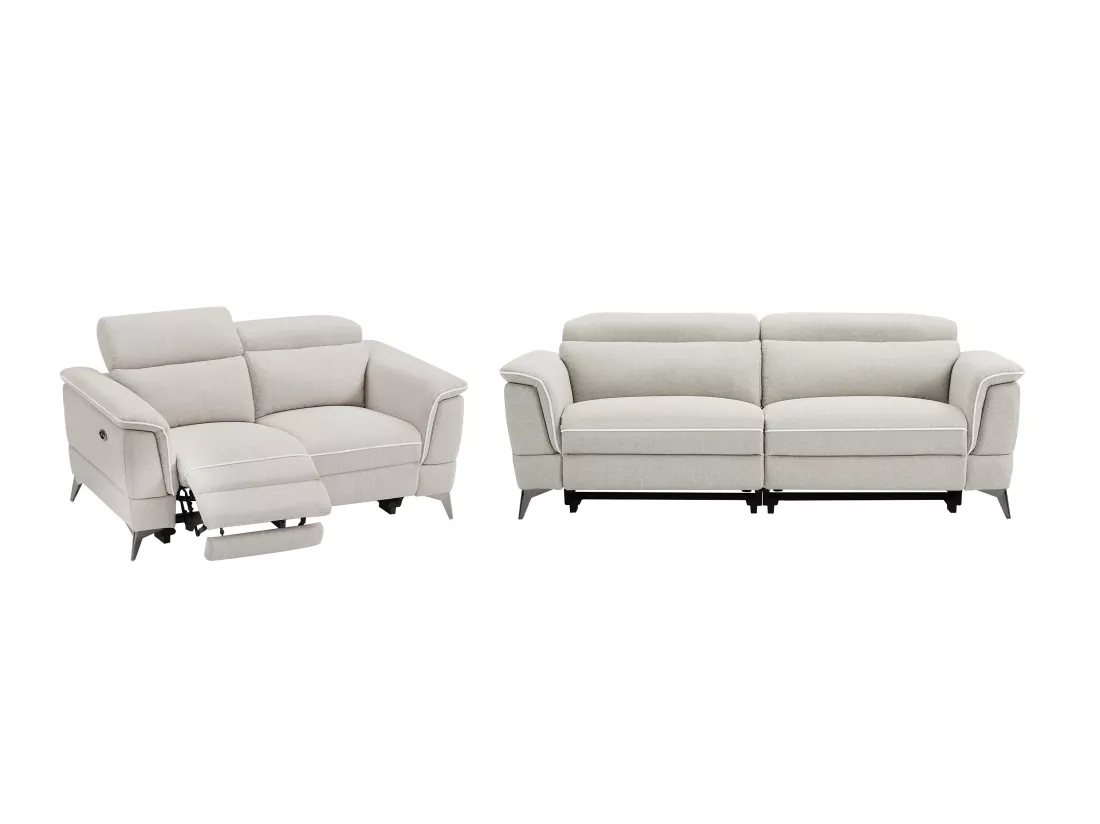 Canapés 3 places et 2 places relax électrique en tissu beige MACARI