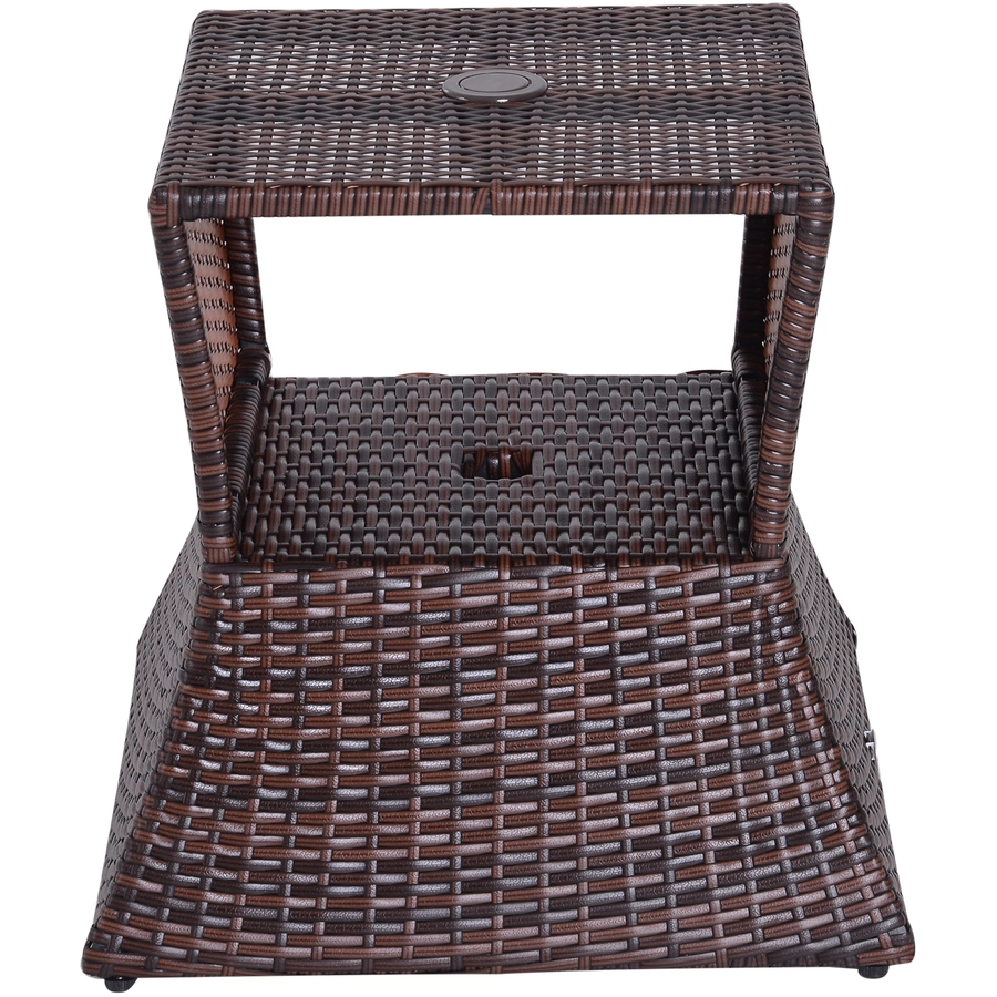 Outsunny Rattan-Gartentisch mit Sonnenschirm-Halterung braun