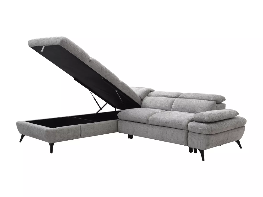 Canapé d'angle gauche convertible en tissu texturé gris SURDELI