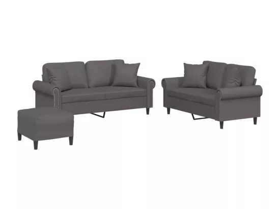 Ensemble de canapés 3 pcs avec coussins gris similicuir