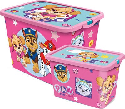 Paw Patrol Oppbevaringsbokser Sett 23l & 7l, Rosa