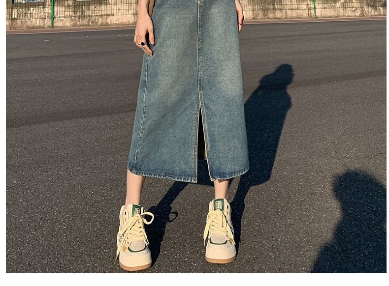 Notica - High Rise Washed Slit Midi A-lijn denim rok