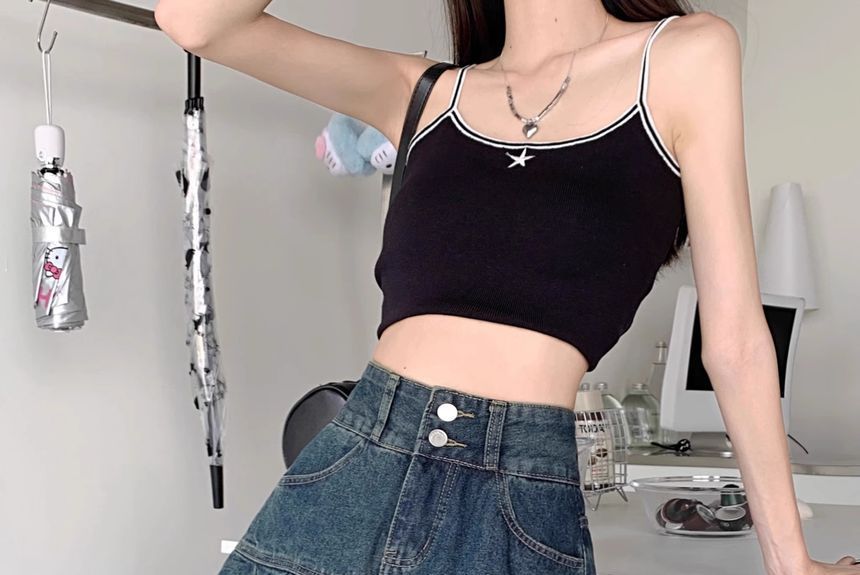 Girliepairs - Hoge taille gewassen geplooide mini A-lijn denim rok