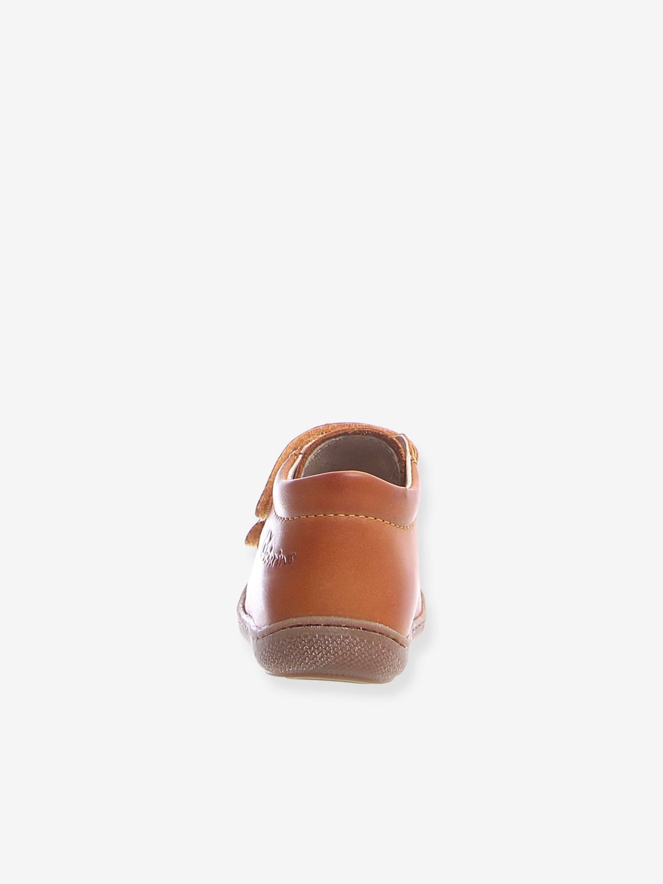 Sapatinhos de bebê com fecho de velcro Cocoon NATURINO® First Steps Marrom Claro Liso
