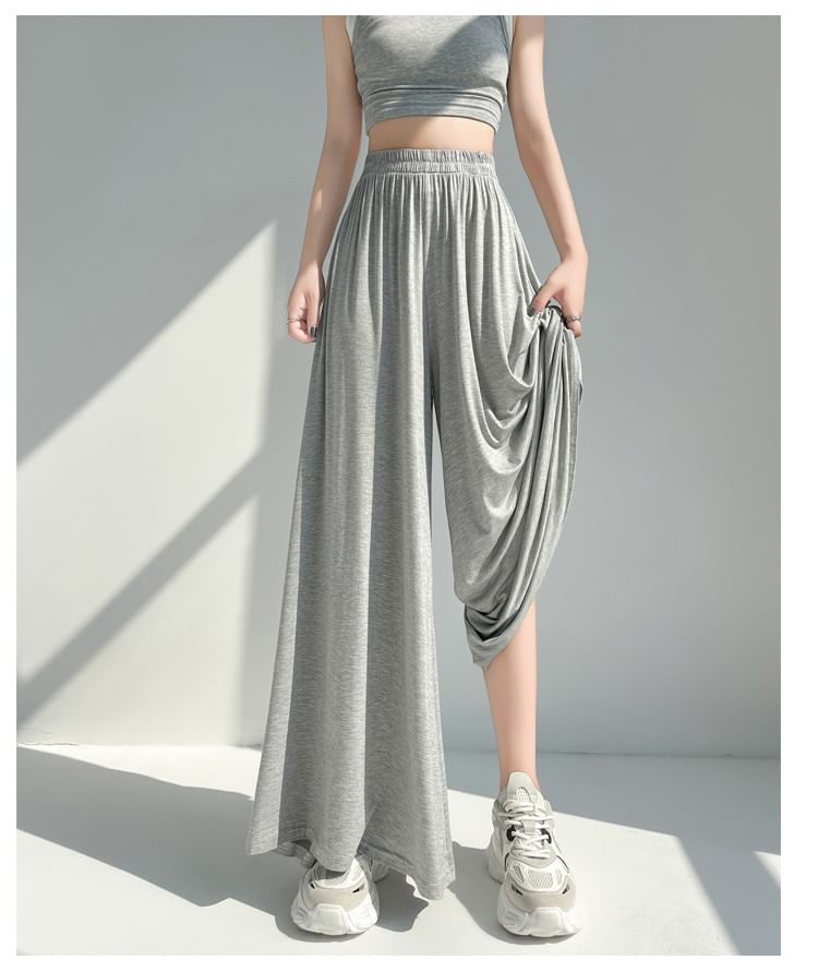 Dovitade - Elastische taille, effen wijde broek