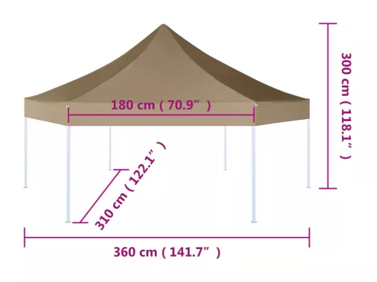 Chapiteau hexagonal pliable 3,6x3,1 m taupe 220g/m²