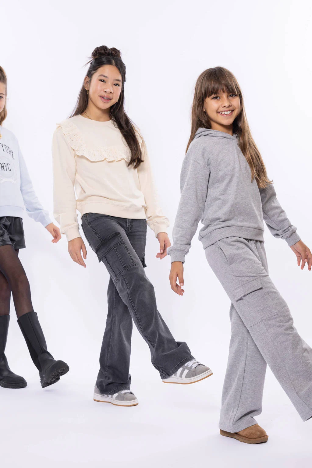 No Way Monday wide leg cargo broek grijs melange