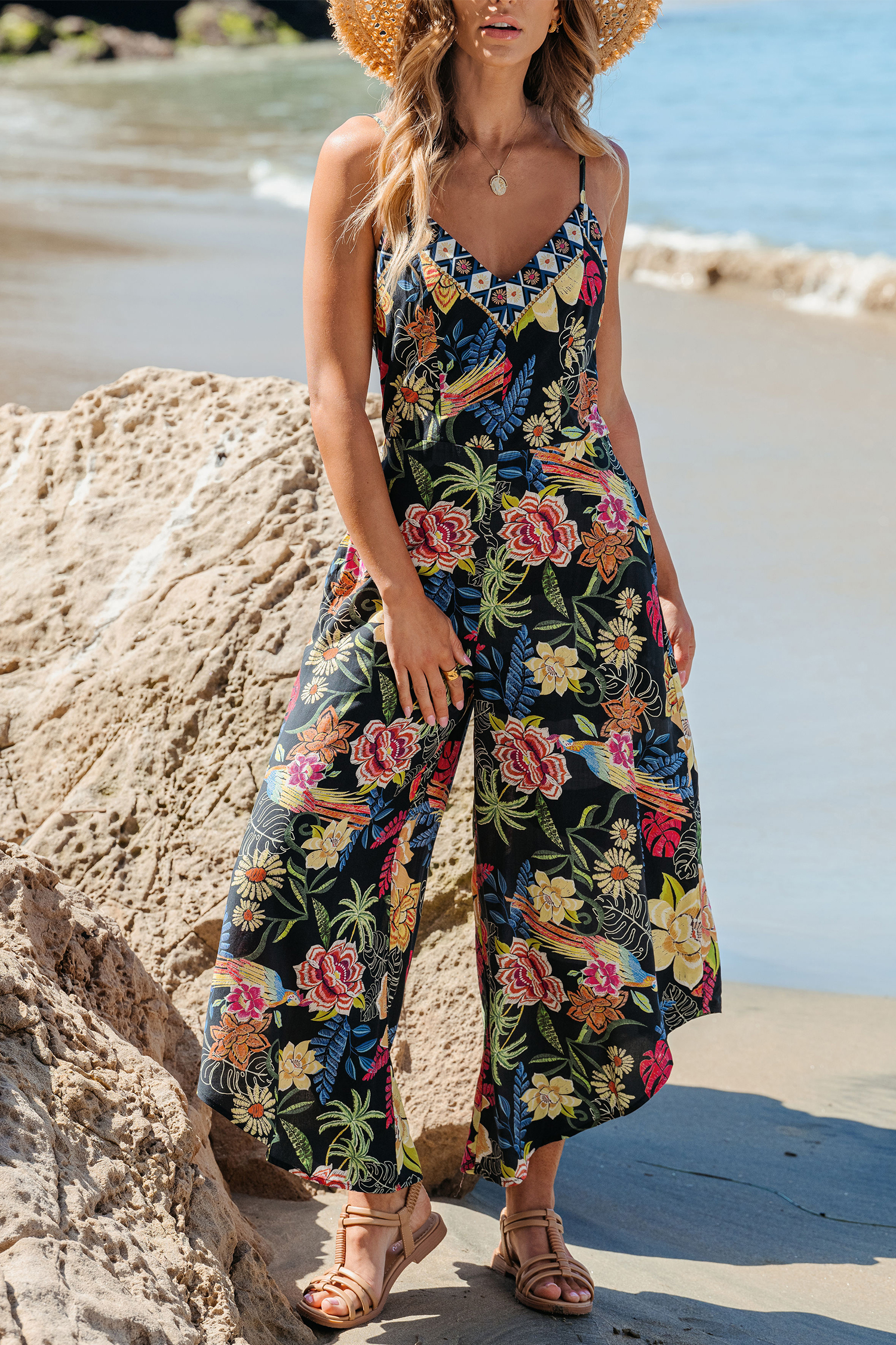Combinaison avec jambes larges à imprimé floral