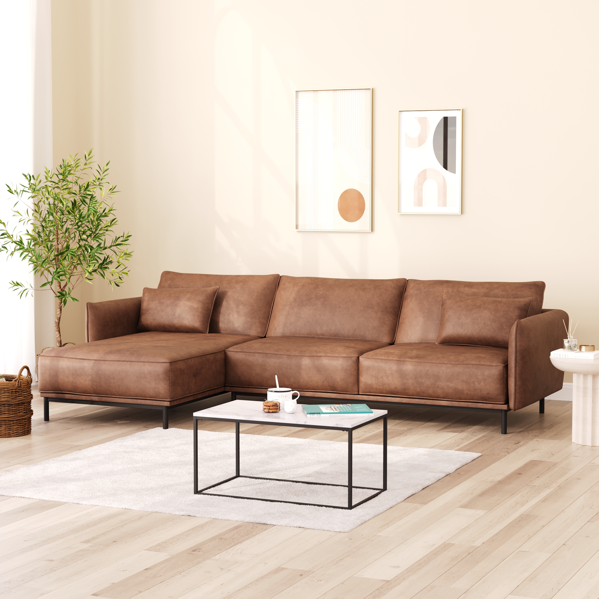 Ecksofa Leder ELVIS links braun