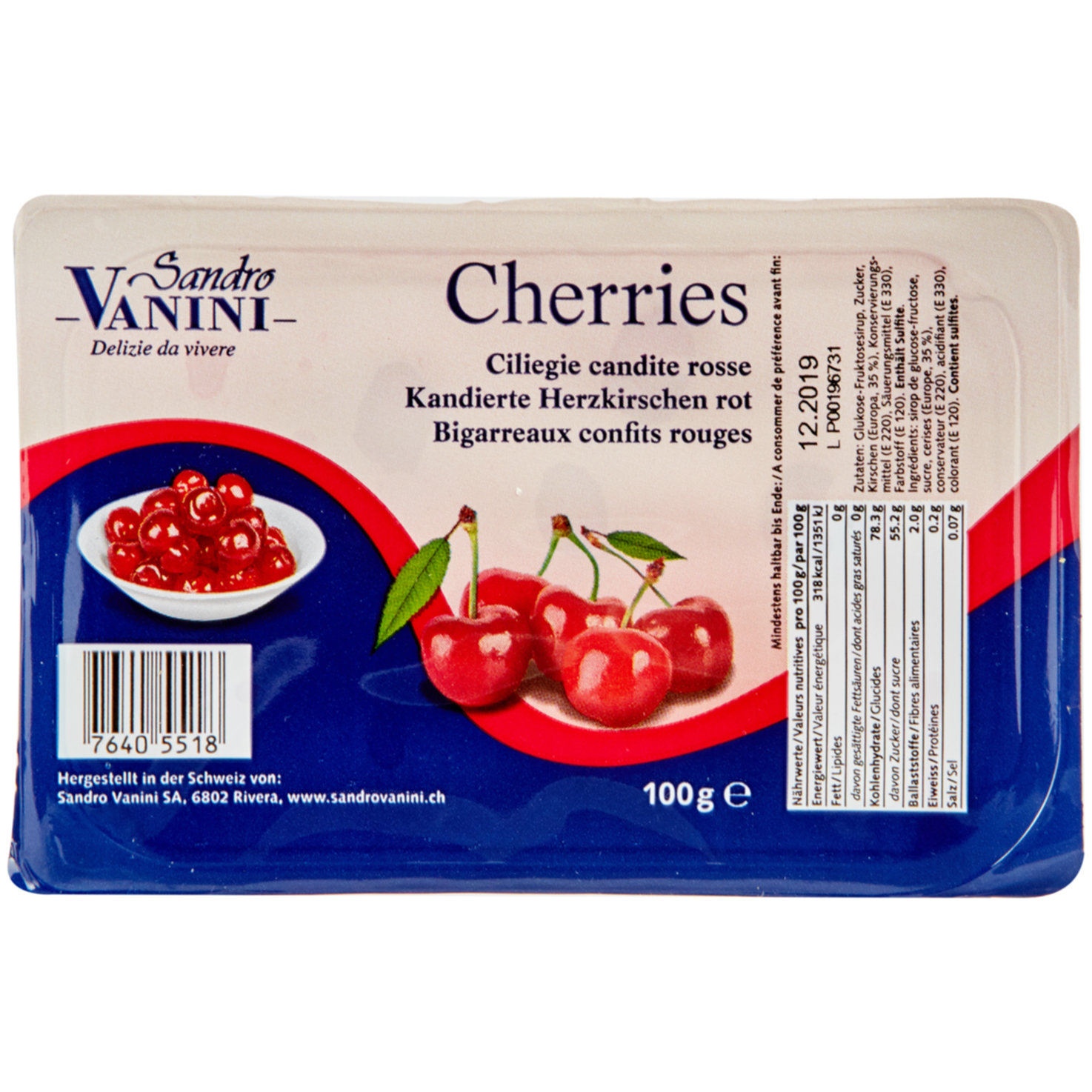 Vanini Cherries Kandierte Herzkirschen rot