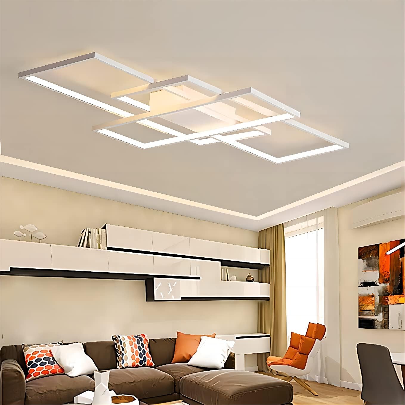 LED Deckenleuchte Modern Deckenlampe mit Fernbedienung Weiß (140x80x9cm), Dimmbar Wohnzimmerlampe, Geometrisch Schlafzimmerlampe, Groß Deckenbeleuchtung für Wohnzimmer Schlafzimmer Büro
