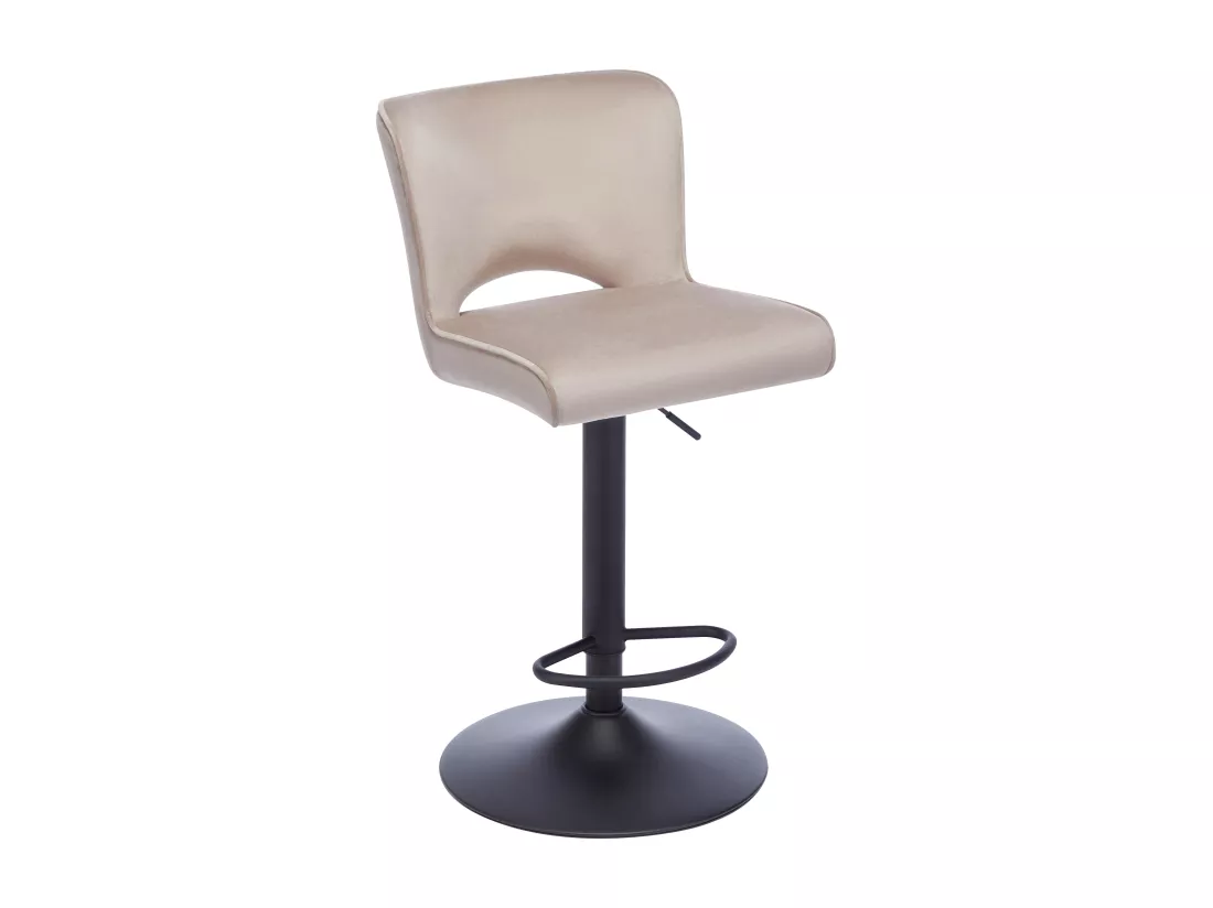 Lot de 2 tabourets de bar en velours et métal noir - Hauteur réglable - Beige - MIRIALO
