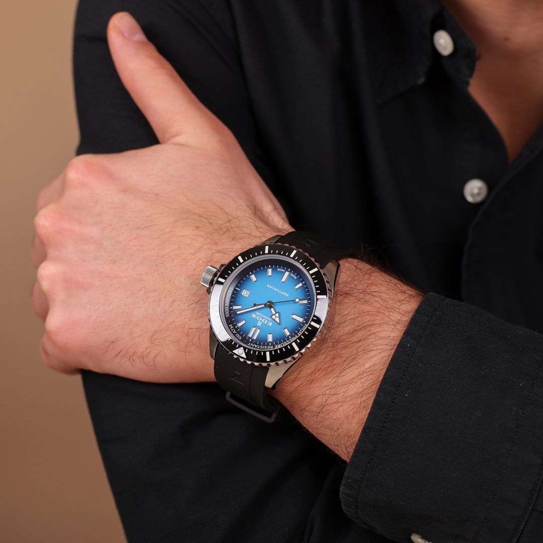 Edox Neptunian Date Automatic Blau / Kautschuk