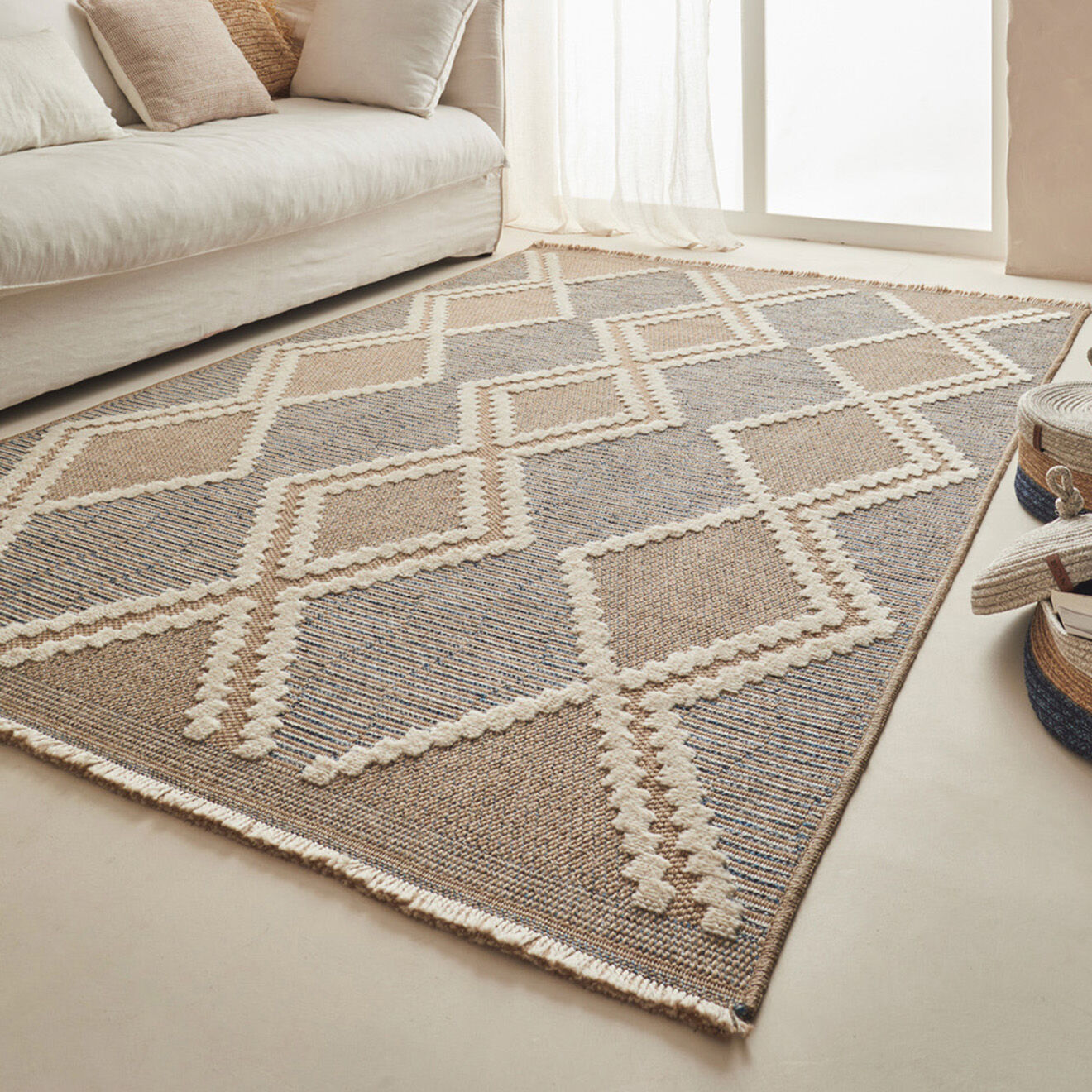 Nazar Rugs Tapis aspect jute TULUM 9048 intérieur & extérieur bleu - 60x180 cm