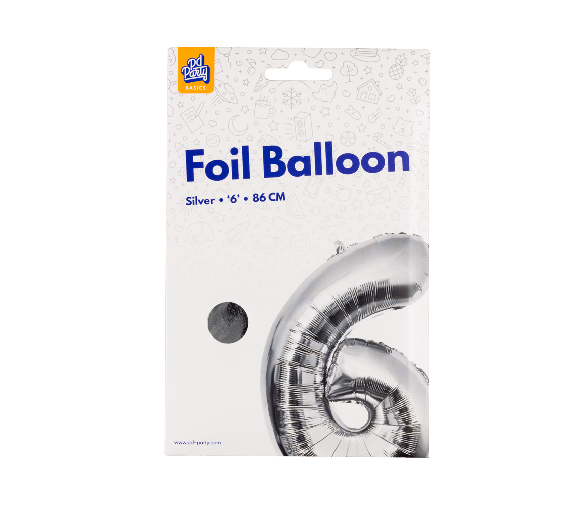 6 Jaar Cijfer Ballon Zilver Leeg 86cm
