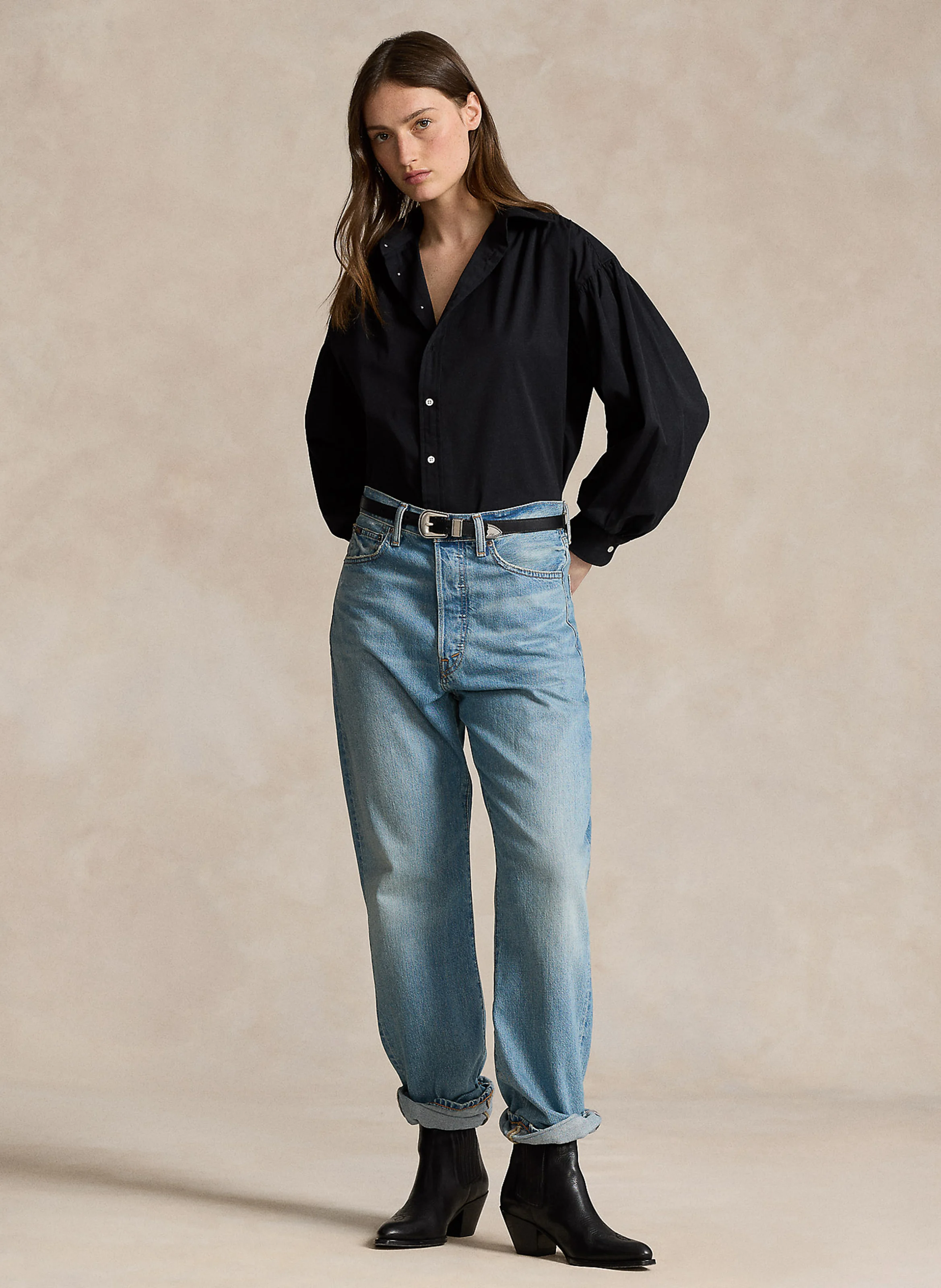Chemise droite col classique en coton | Noir