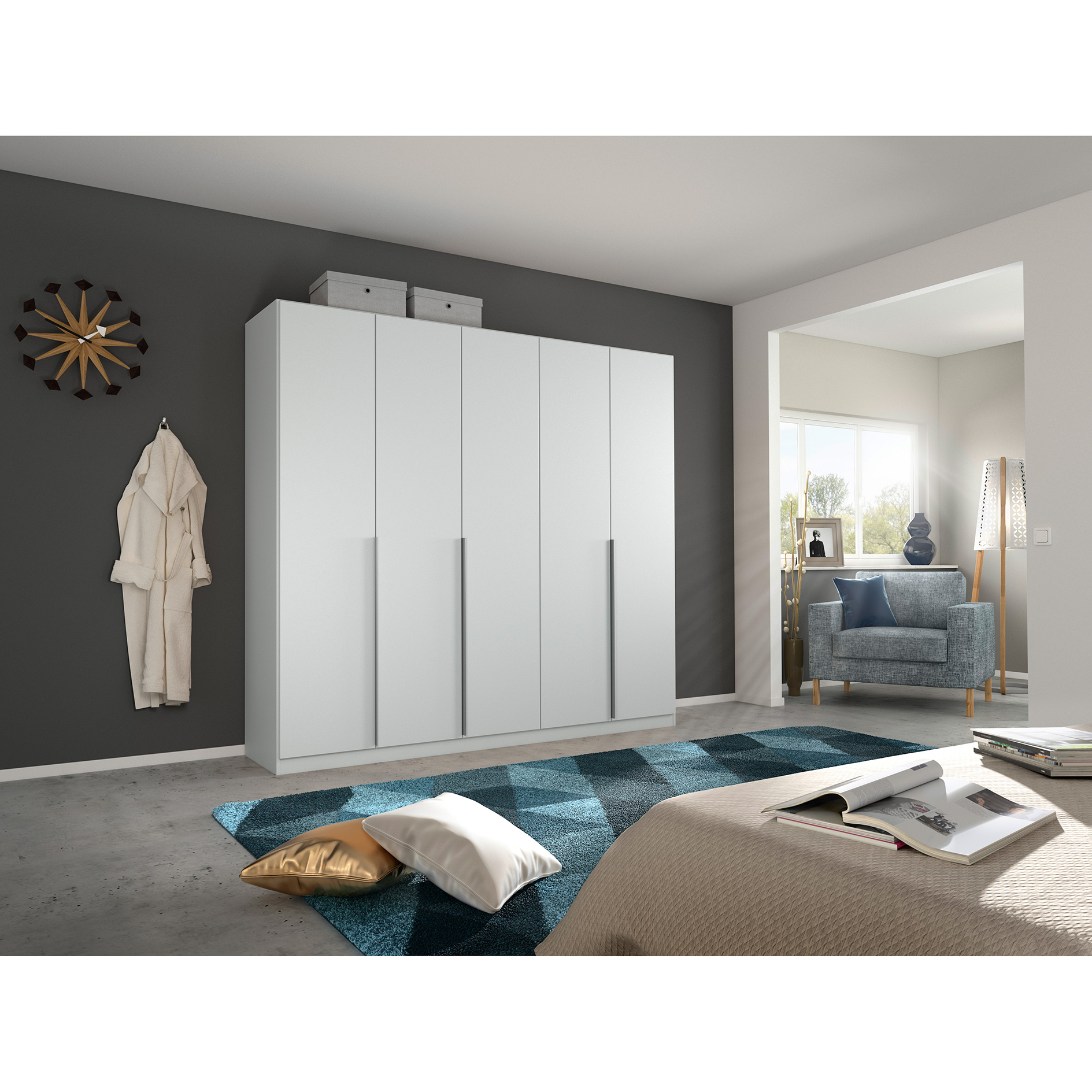Drehtürenschrank - seidengrau - 5-türig - 226x210 cm