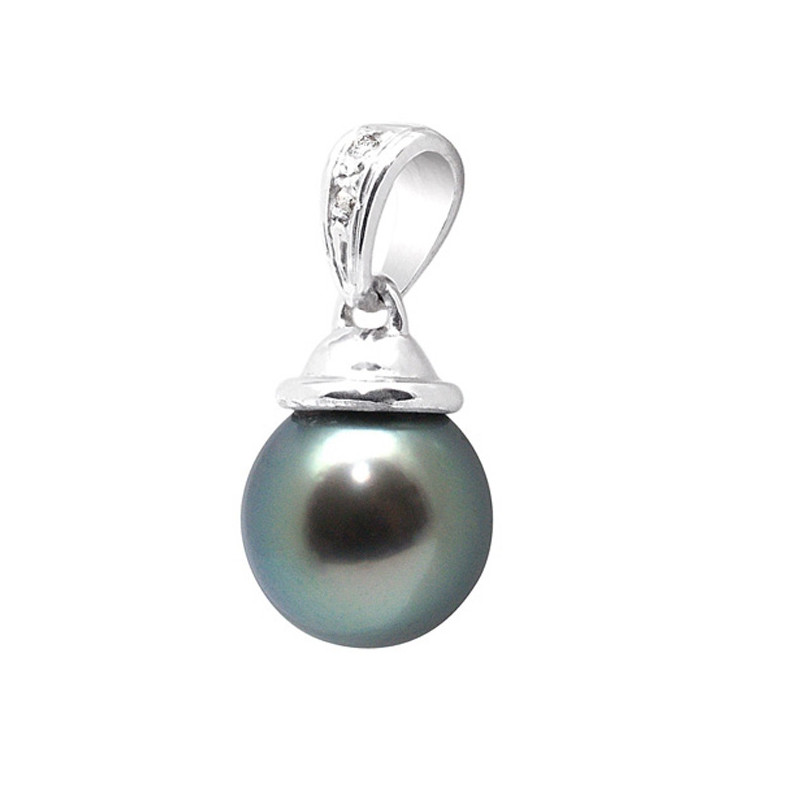 Pendentif Perle de Tahiti, Diamants et Or Blanc 750/1000