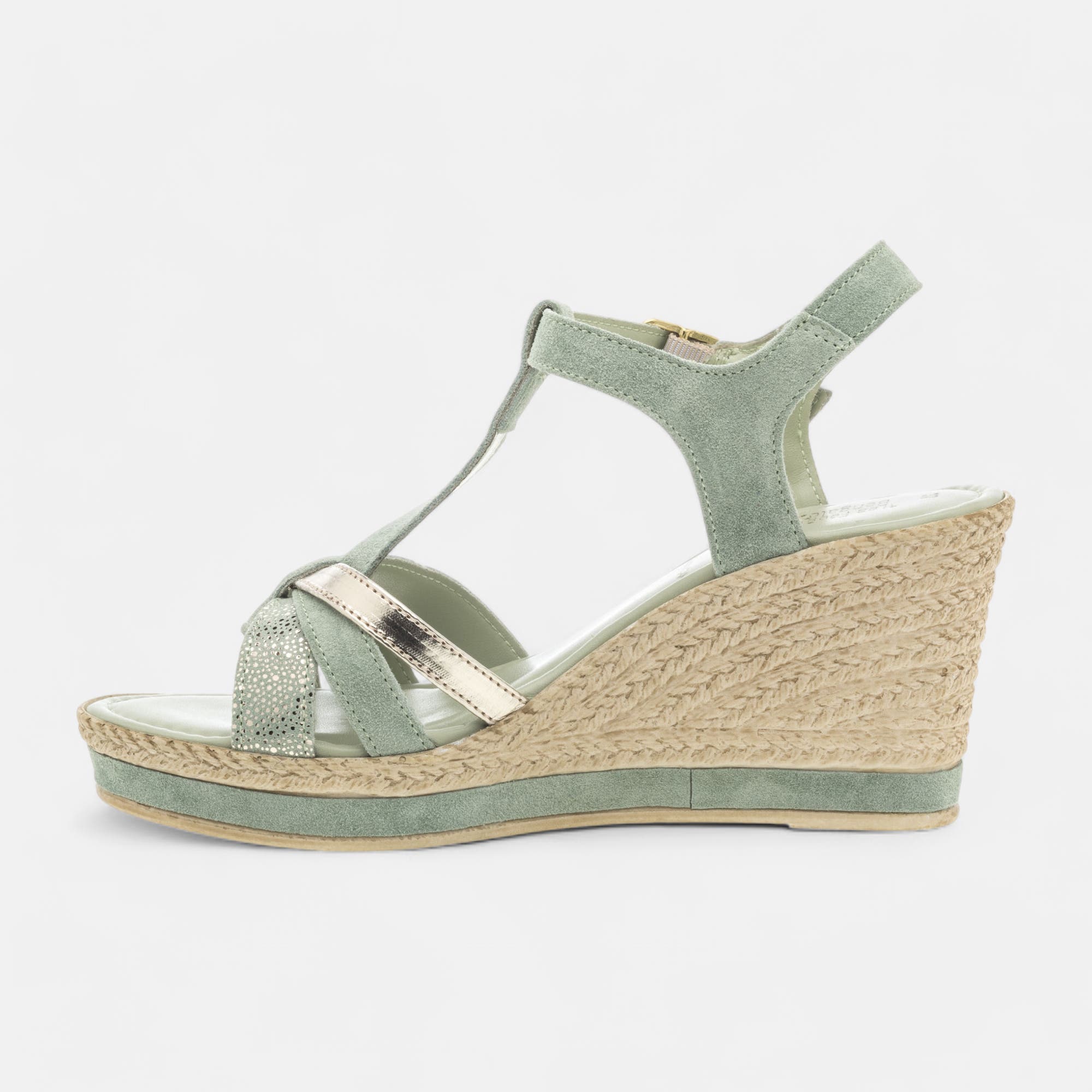 Sandales à talon compensé Femme en cuir vert