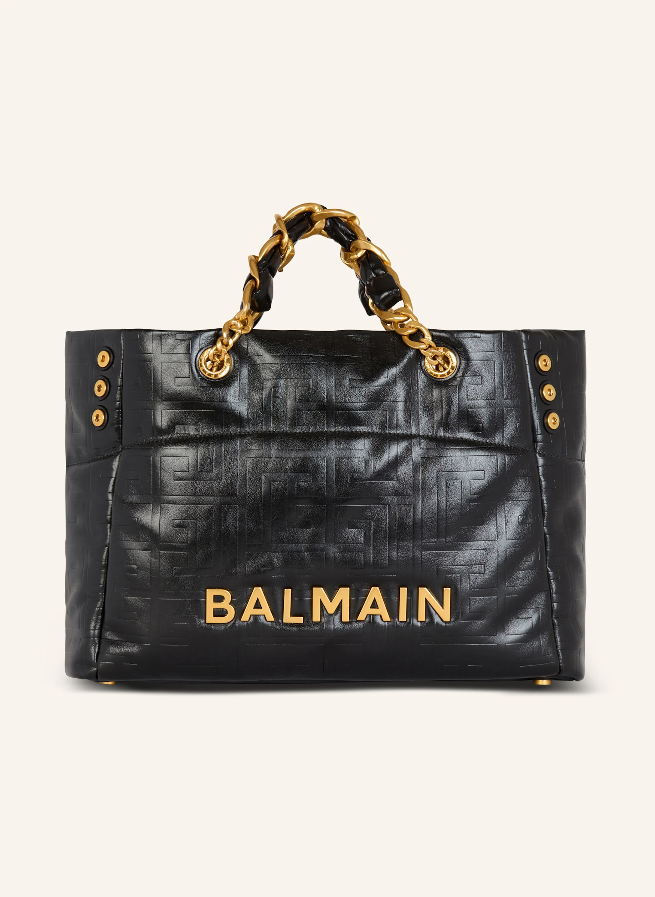 BALMAIN Shopper 1945 Soft aus rissigem Kalbsleder mit PB Labyrinthe-Monogramm-Prägung
