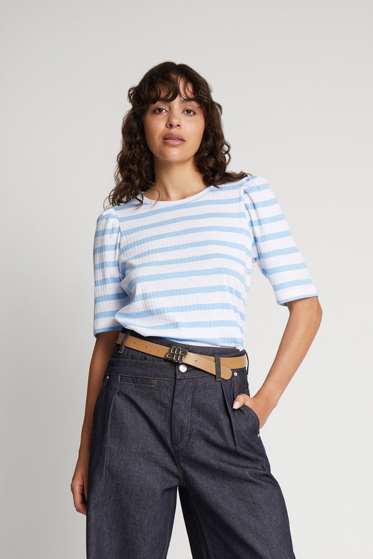 MUNTHE  Jikolaz T-shirt - Light Blue