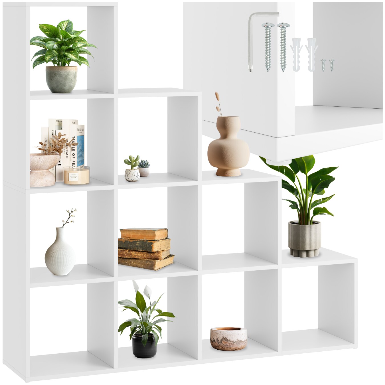 tectake® Bücherregal, praktisches Würfeldesign, rutschfeste Bodenschoner, 130 x 29 cm x 130 cm