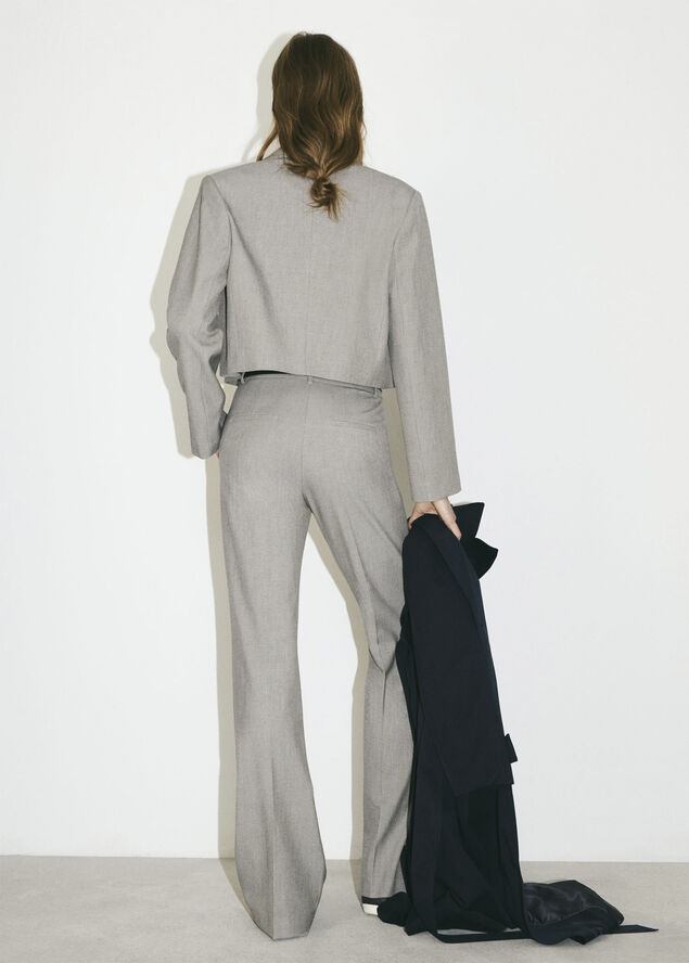 MANGO High-waist flared trousers Lt pastel grey