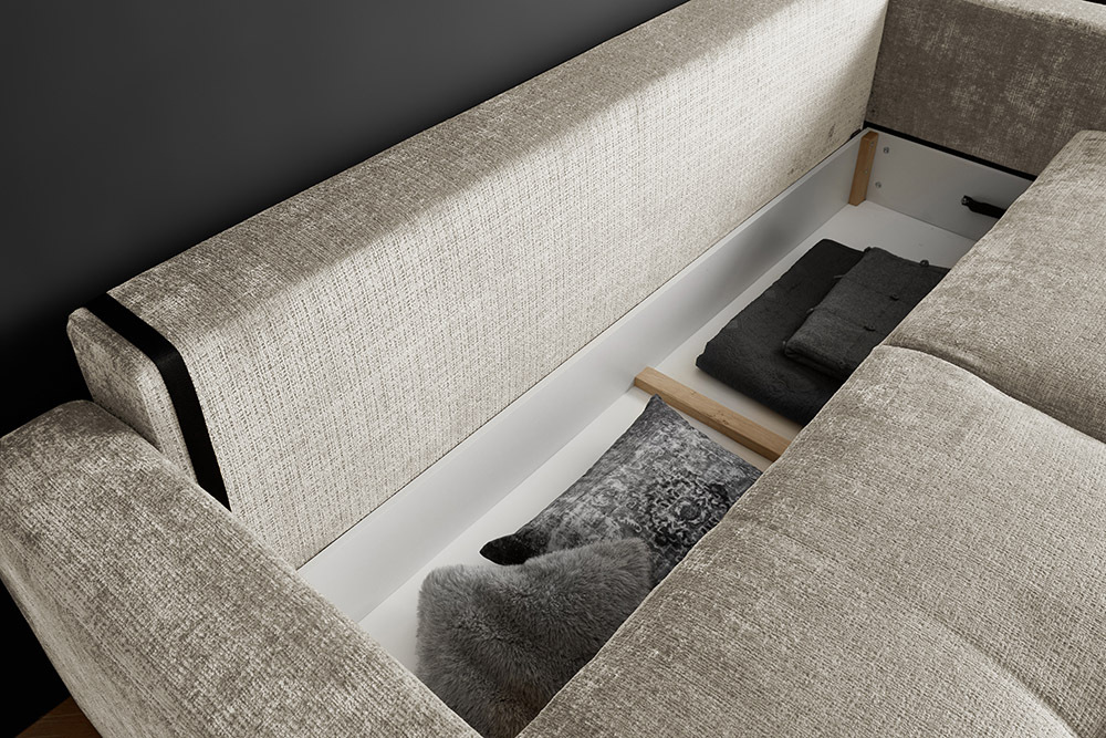 Modernes Schlafsofa DIAMOND 235cm taupe Chenille Cremona mit Stauraum 3-Sitzer Couch