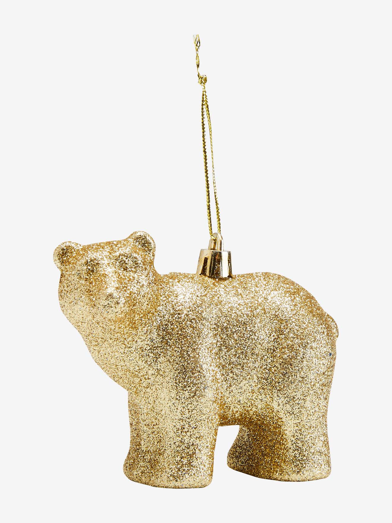 Conjunto de 3 enfeites de Natal: urso liso verde escuro com glitter e motivos diversos.