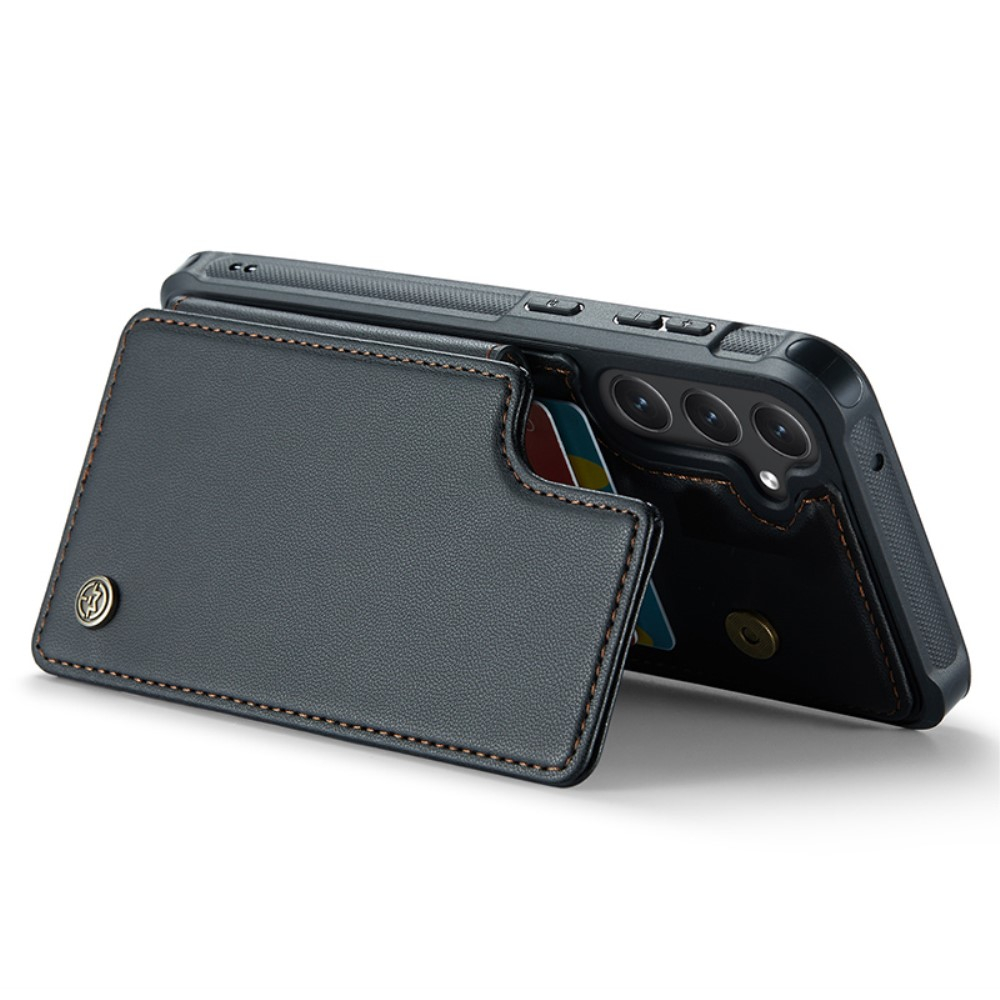 Samsung Galaxy S23 FE Leder Hülle mit Kartenfächern im Litchi Look   Kickstand (RFID Schutz) - Schwarz