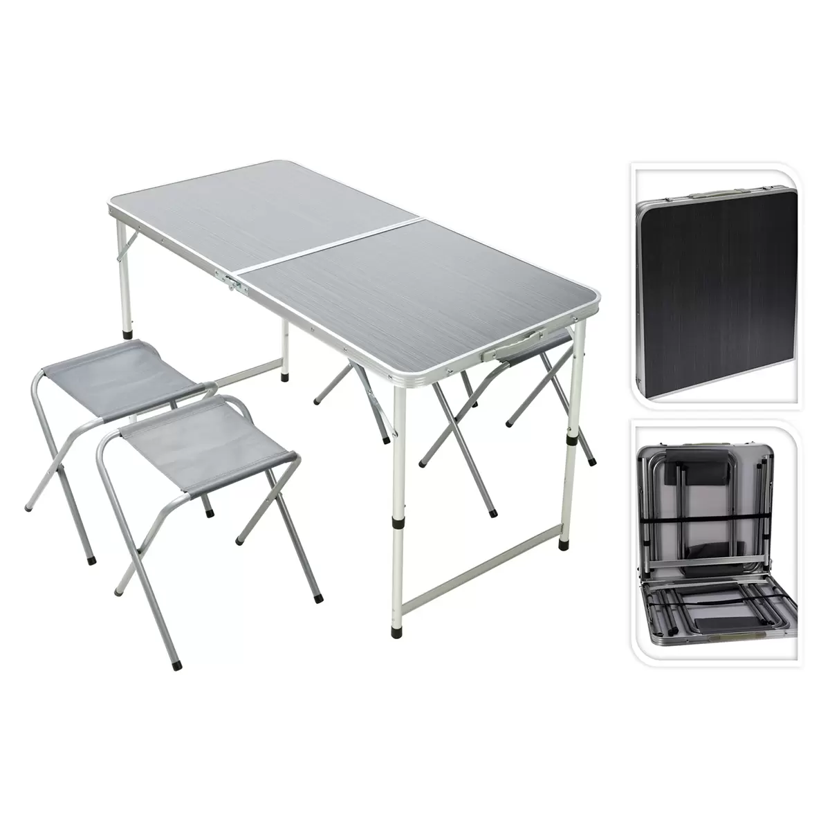 Camping Set Tisch mit 4 Stühlen grau,silber