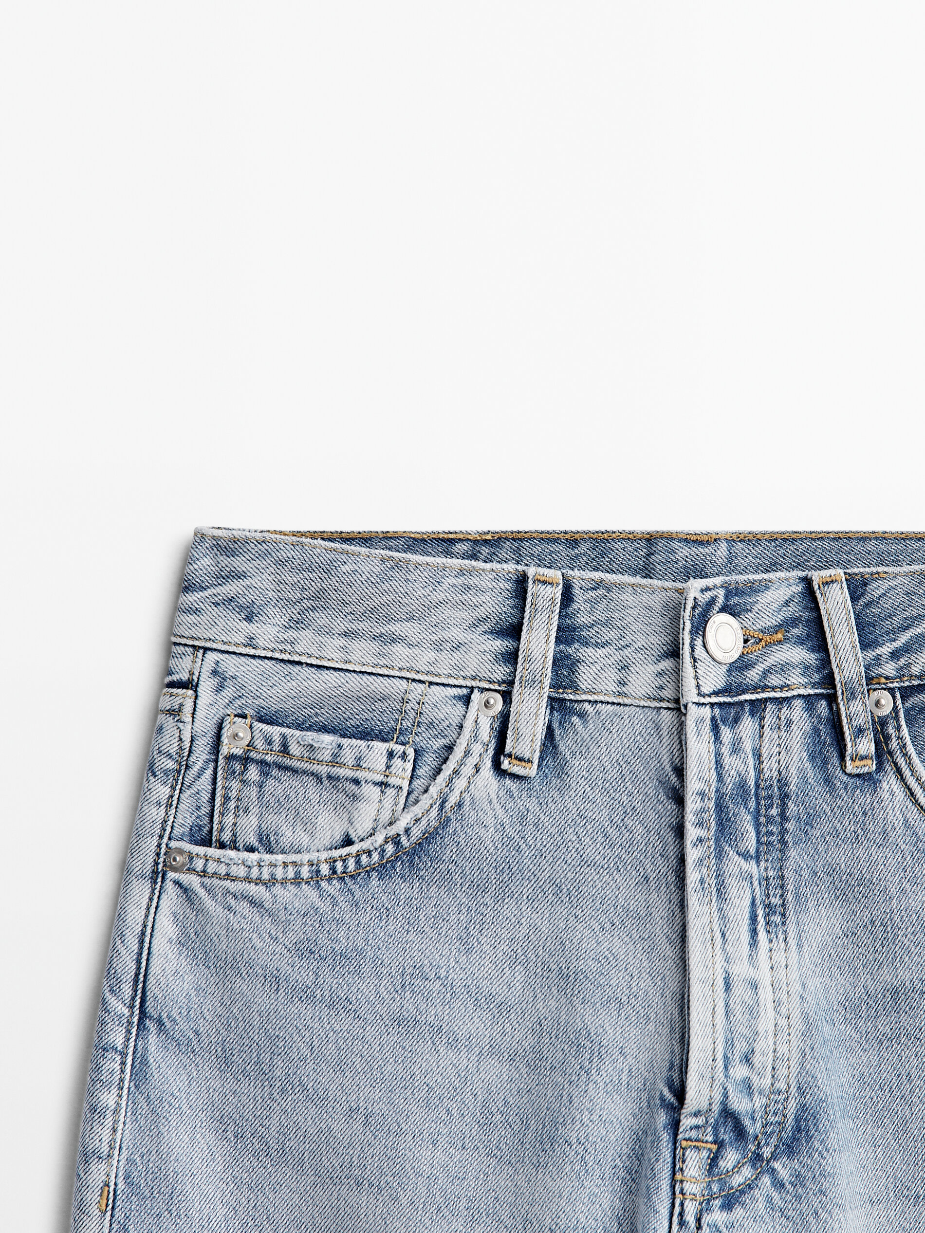 Calça vaquero tiro alto corte reto - Azul Claro