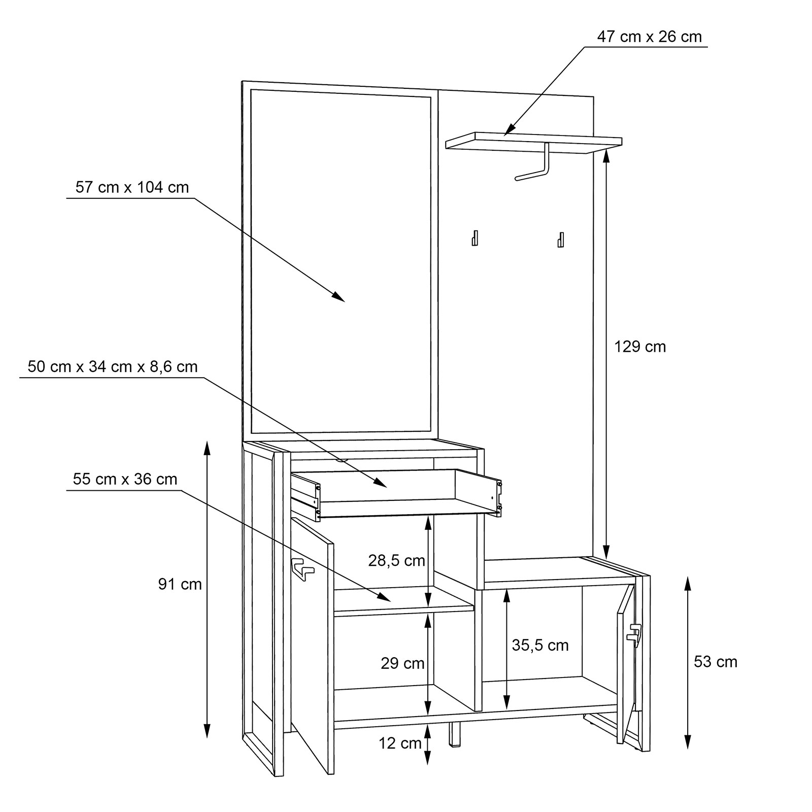 Garderoben-Set - Stabeiche - 114 cm breit