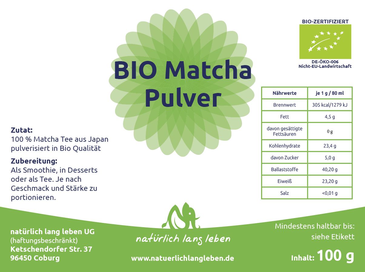 natürlich lang leben BIO Matcha Tee Pulver